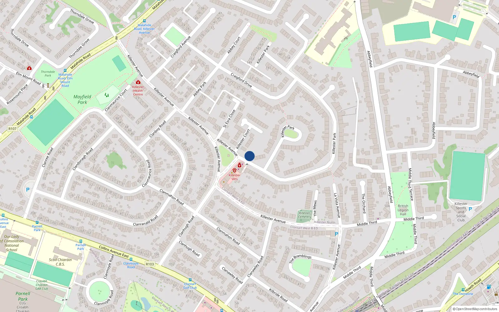 Overhead map showing the location of 1B Killester Park, Dublin 5