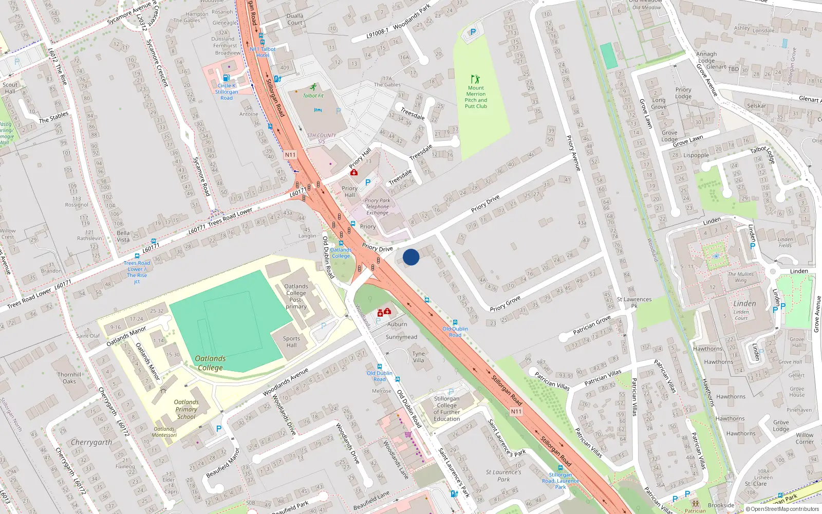 Overhead map showing the location of 1B Priory Drive, Co Dublin