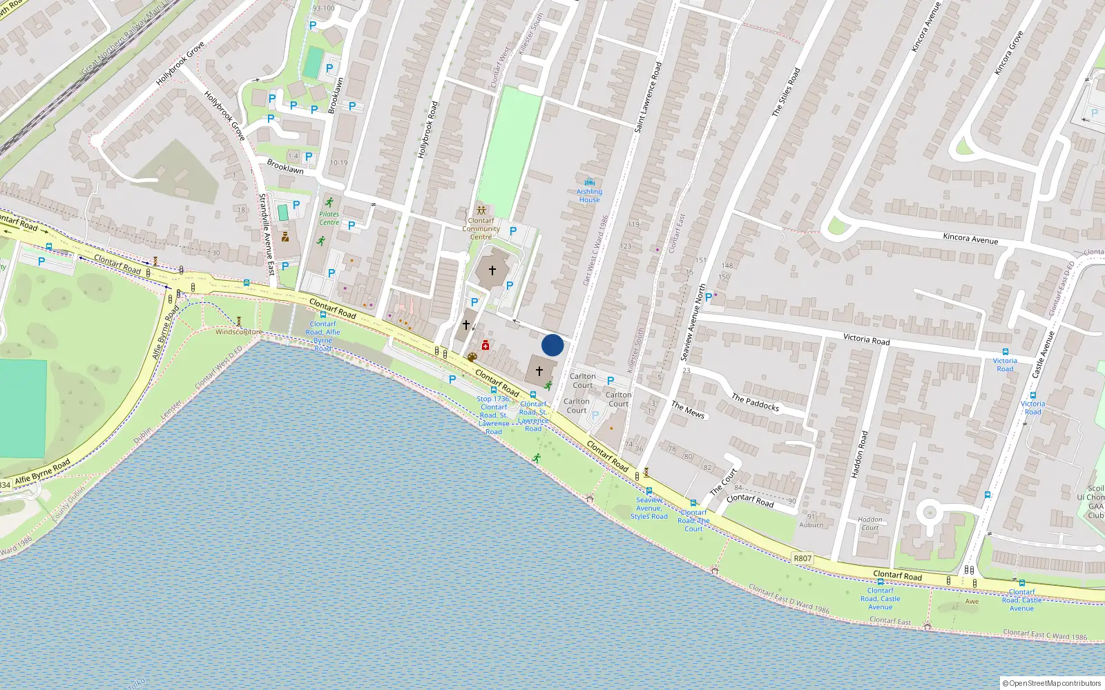 Overhead map showing the location of 1B St Lawrence Road, Clontarf, Dublin 3