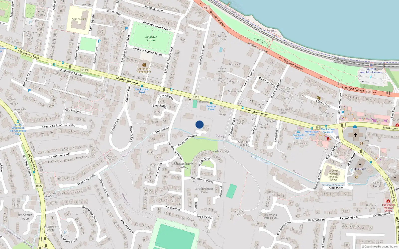 Overhead map showing the location of 1beauparc Downs, Monkstown Valley, Monkstown