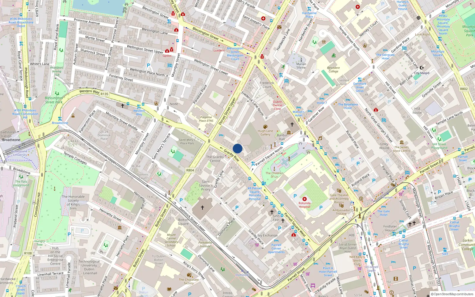 Overhead map showing the location of 1C Parnell Court, 1 Granby Row, Dublin 1