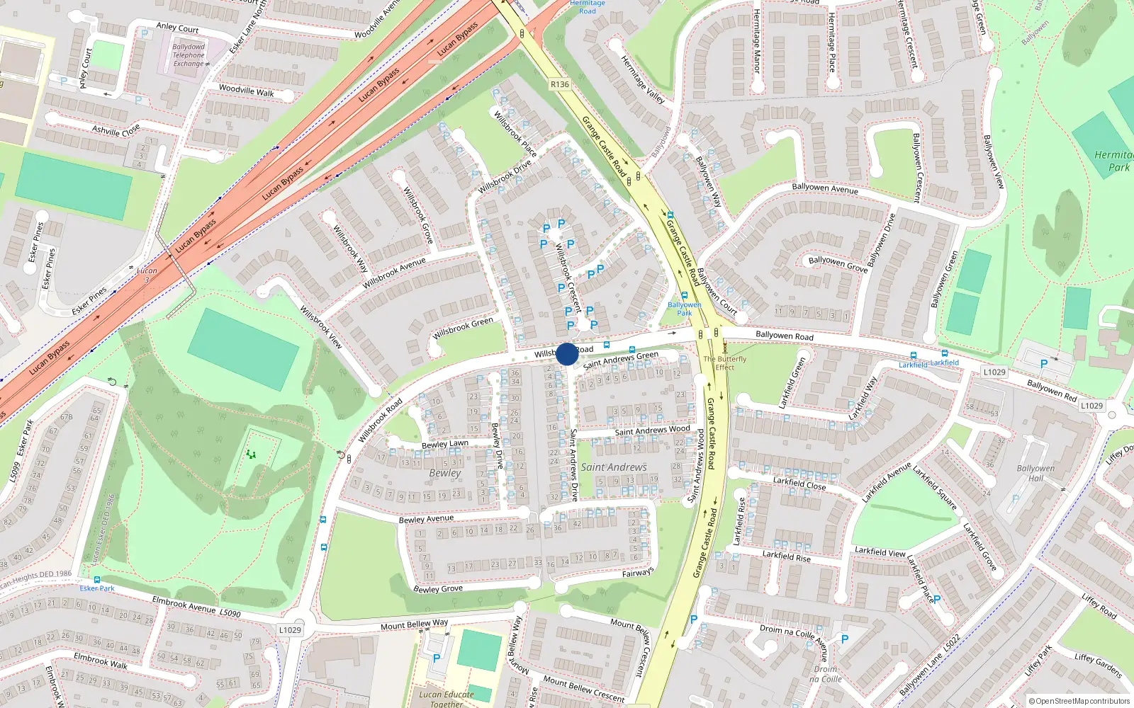 Overhead map showing the location of 1st Andrews Drive, The Fairways, Lucan