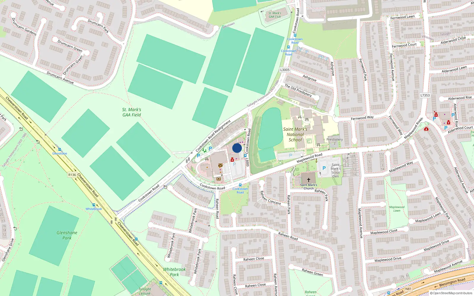 Overhead map showing the location of 1st Floor, Croughs Pub, Tallaght