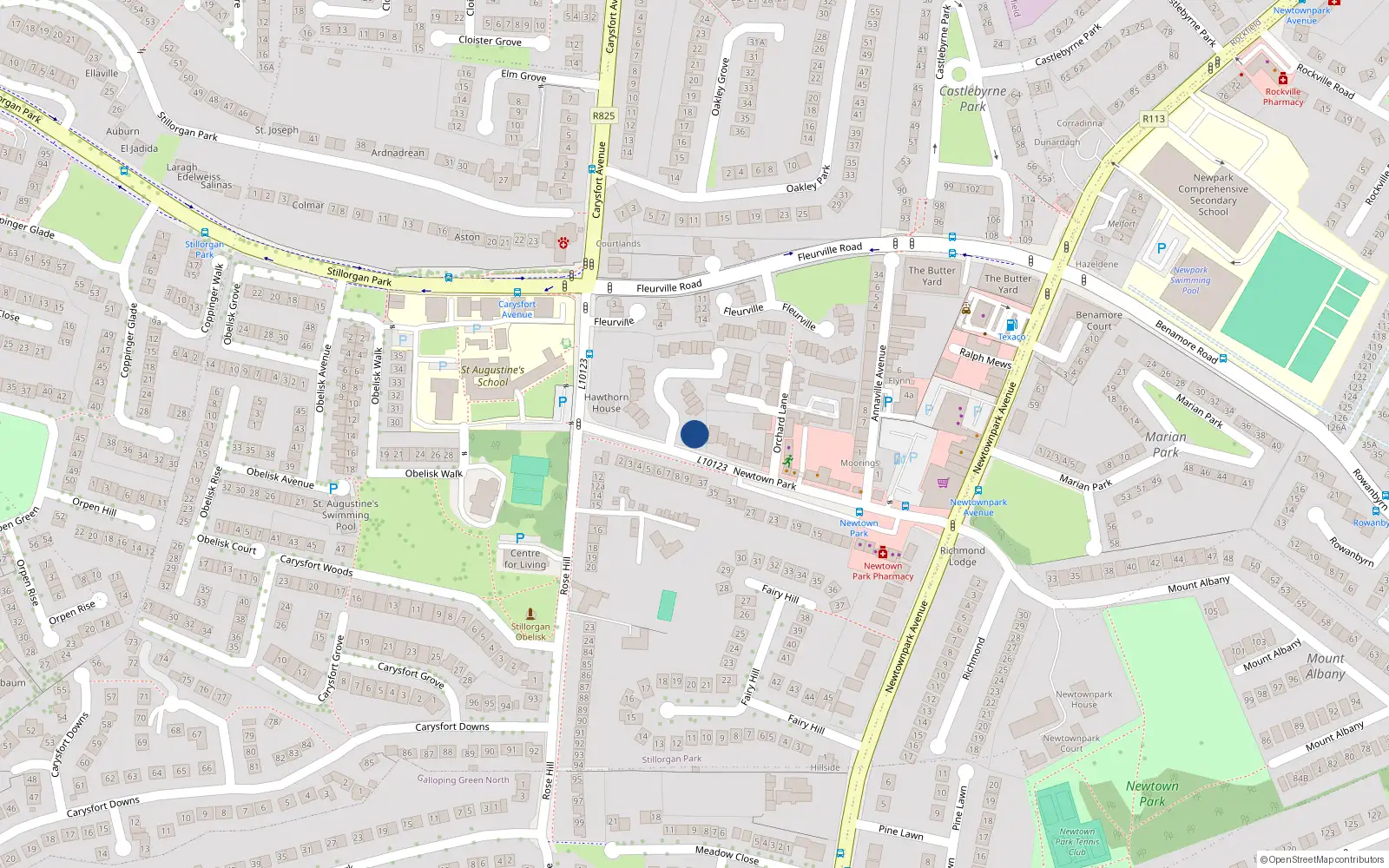 Overhead map showing the location of 1st Margarets Mews, Newtown Park, Blackrock