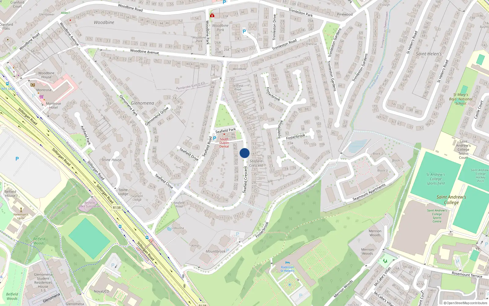 Overhead map showing the location of 2A Seafield Crescent, Blackrock