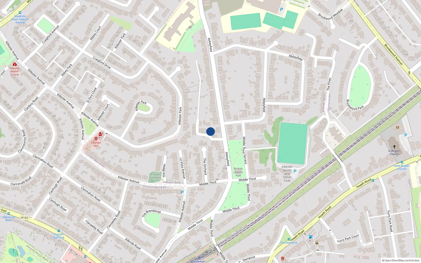 Overhead map showing the location of 2 Abbeyfield Lawns, Dublin 5