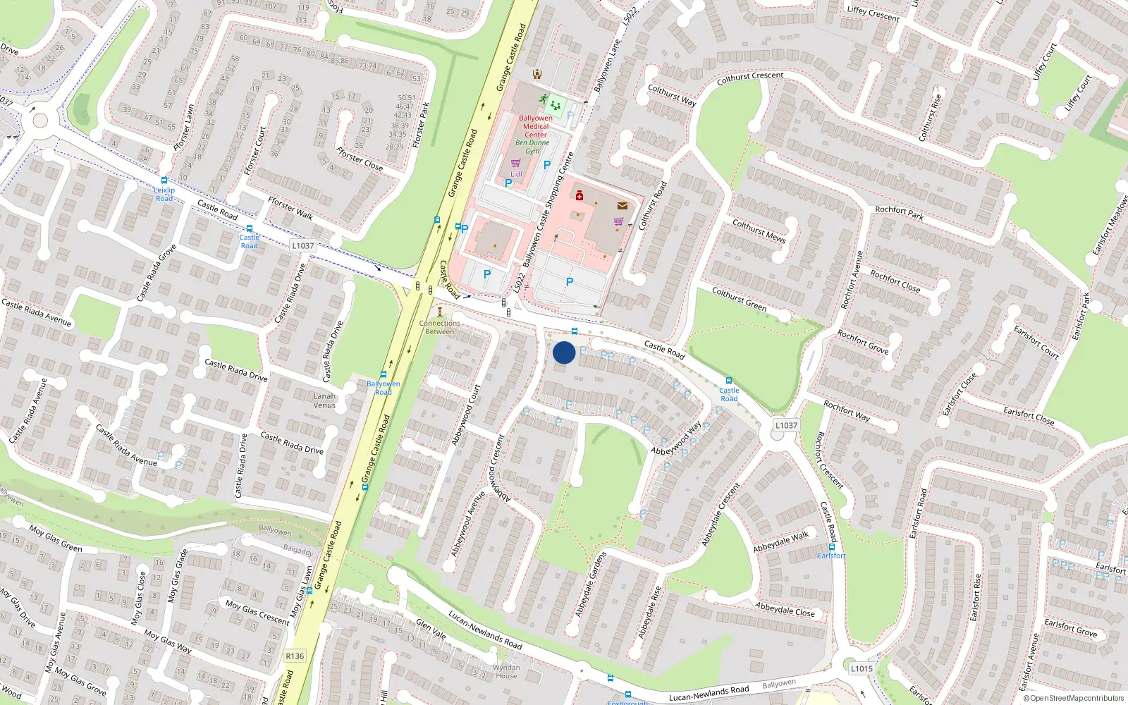 Overhead map showing the location of 2 Abbeywood Avenue, The Oaks, Lucan