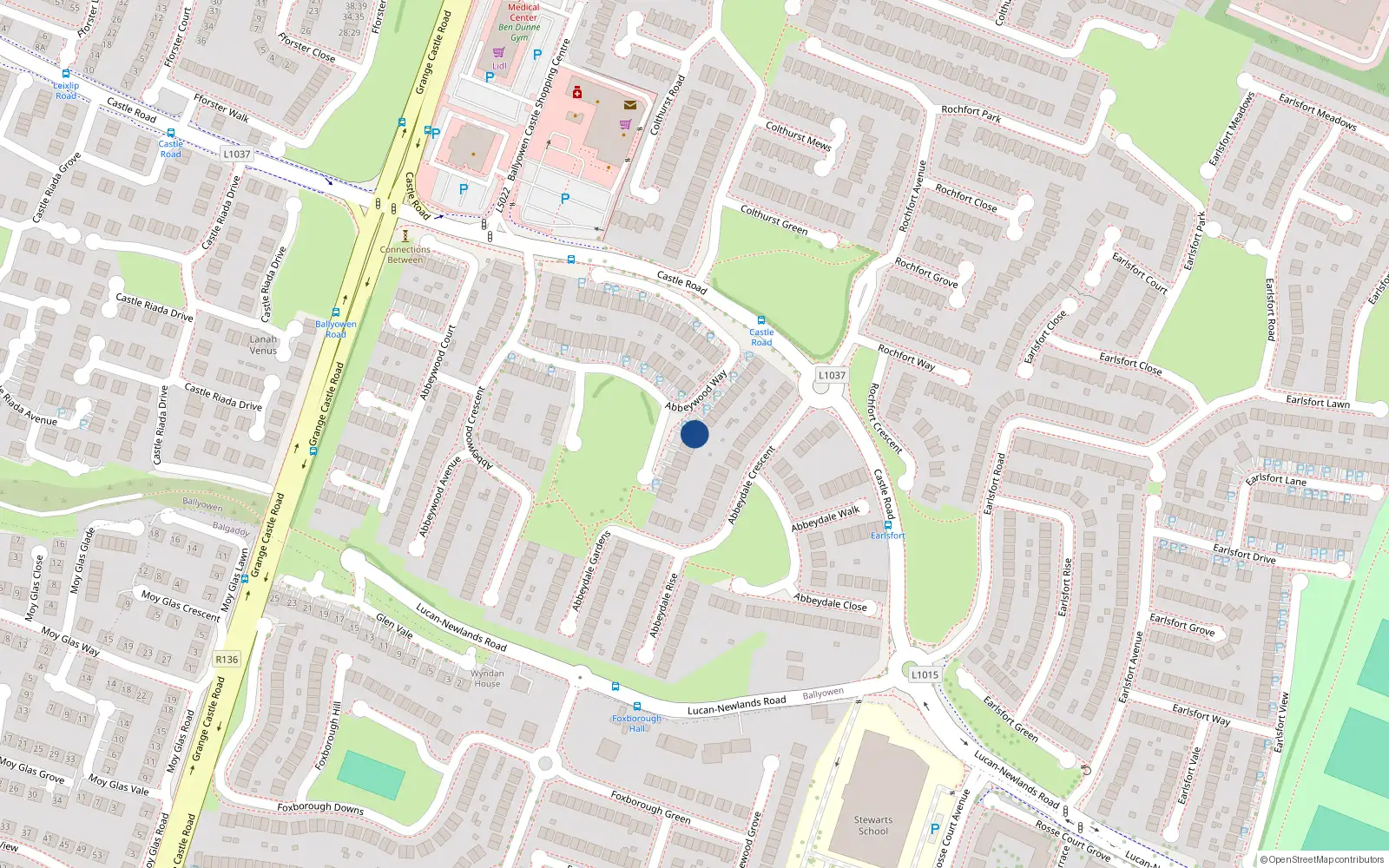 Overhead map showing the location of 2 Abbeywood Park, Lucan
