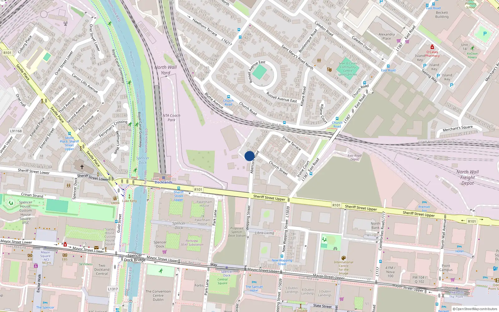 Overhead map showing the location of 2 Abercorn Road, Dublin 3