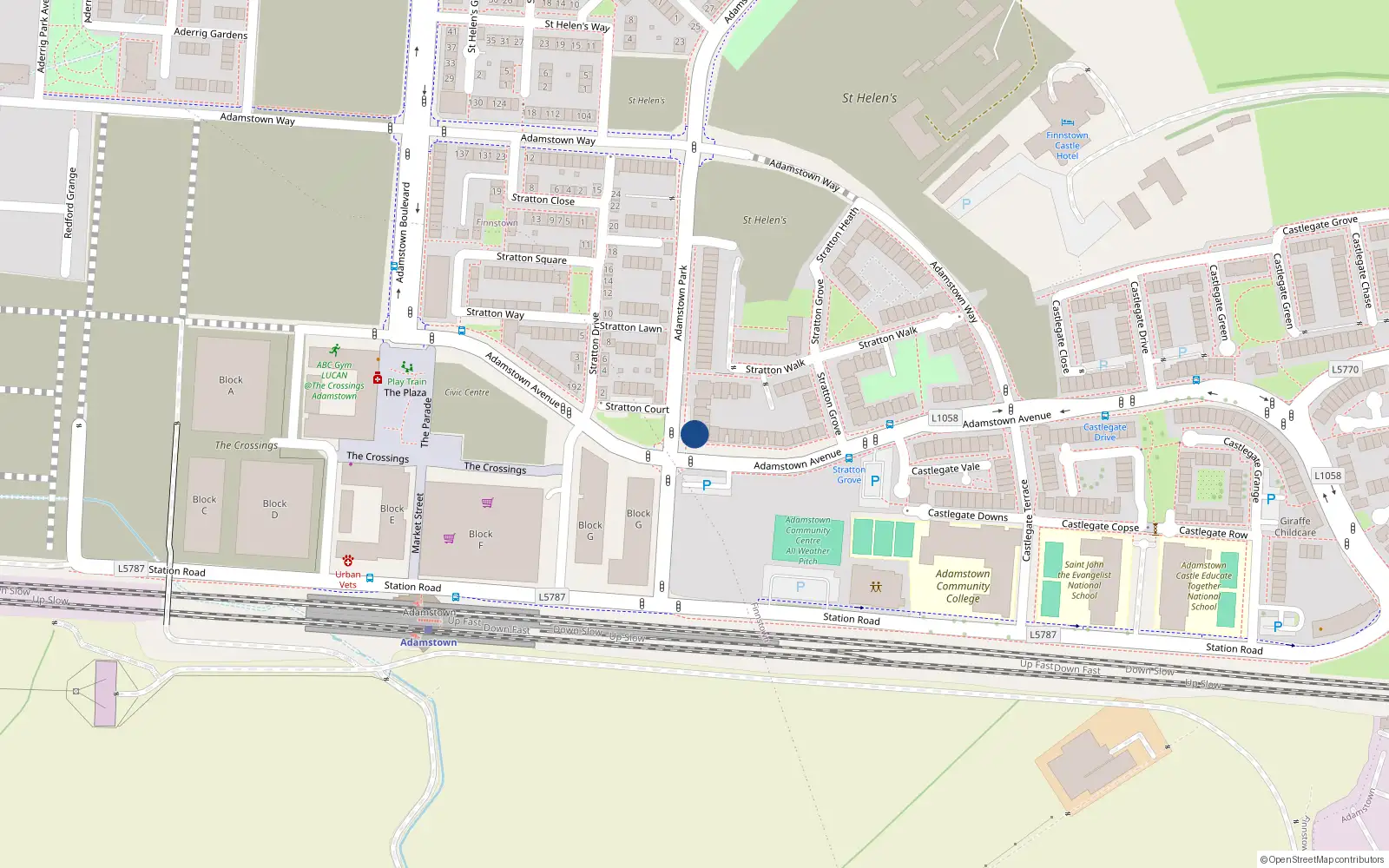 Overhead map showing the location of 2 Adamstown Park, Adamstown, Lucan