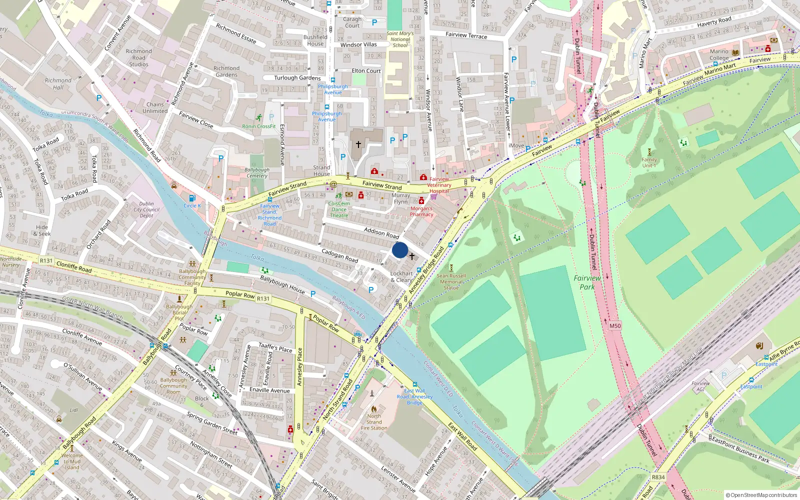 Overhead map showing the location of 2 Addison Road, Fairview, Dublin 3