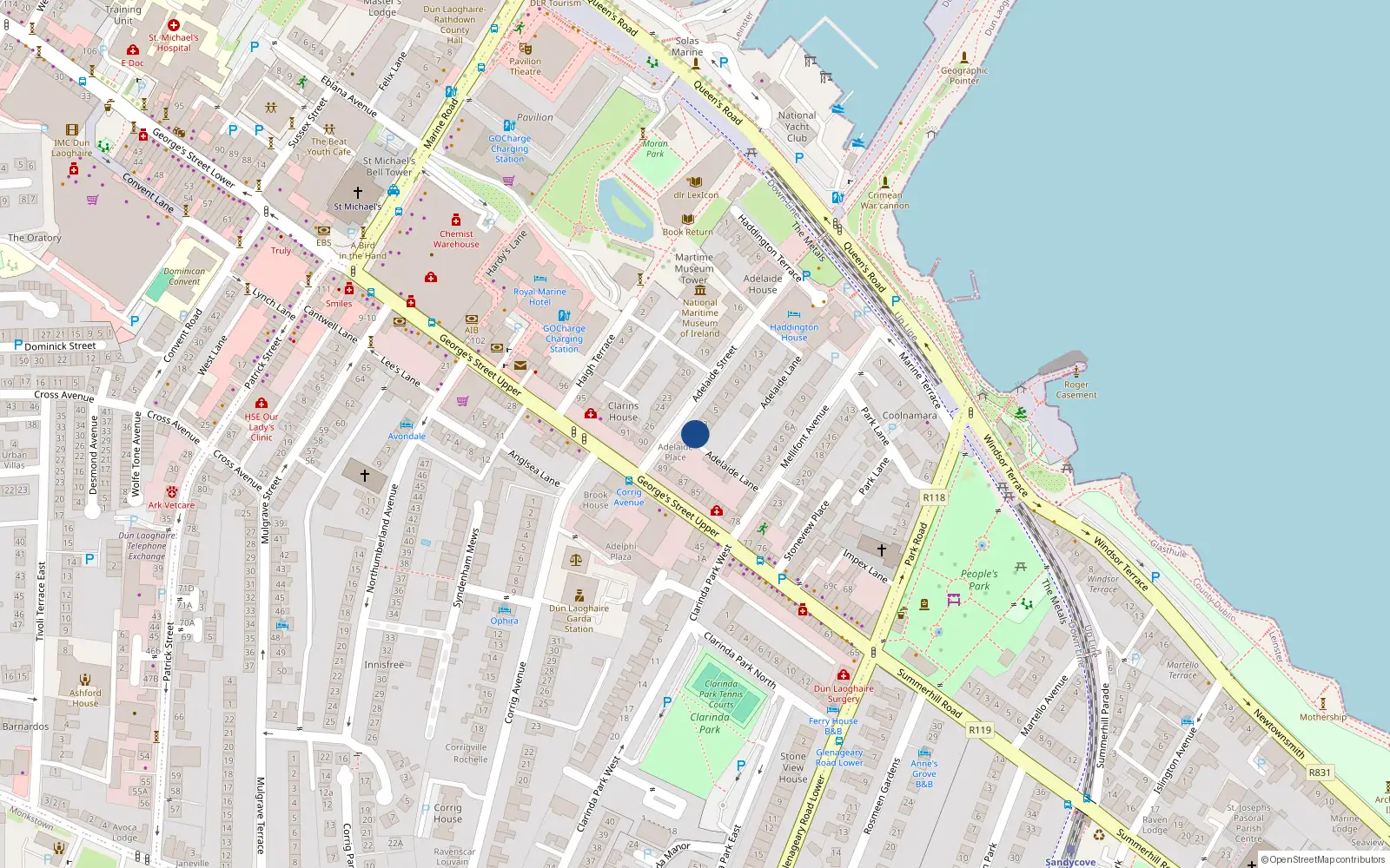 Overhead map showing the location of 2 Adelaide Street, Dublin