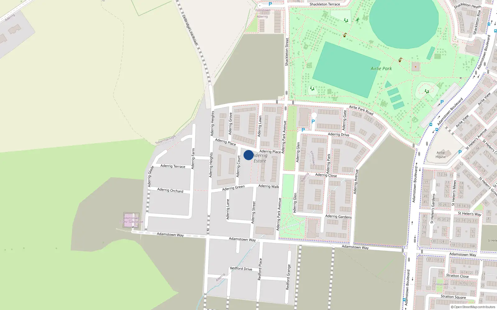 Overhead map showing the location of 2 Aderrig Green, Lucan