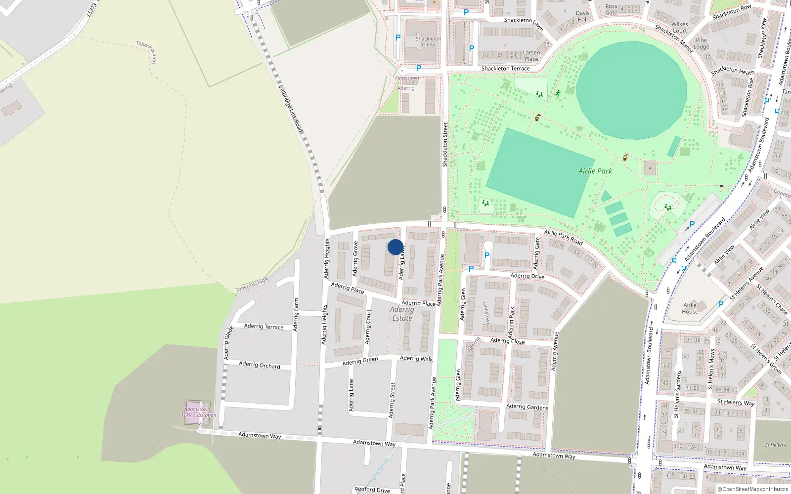Overhead map showing the location of 2 Aderrig Lawn, Lucan
