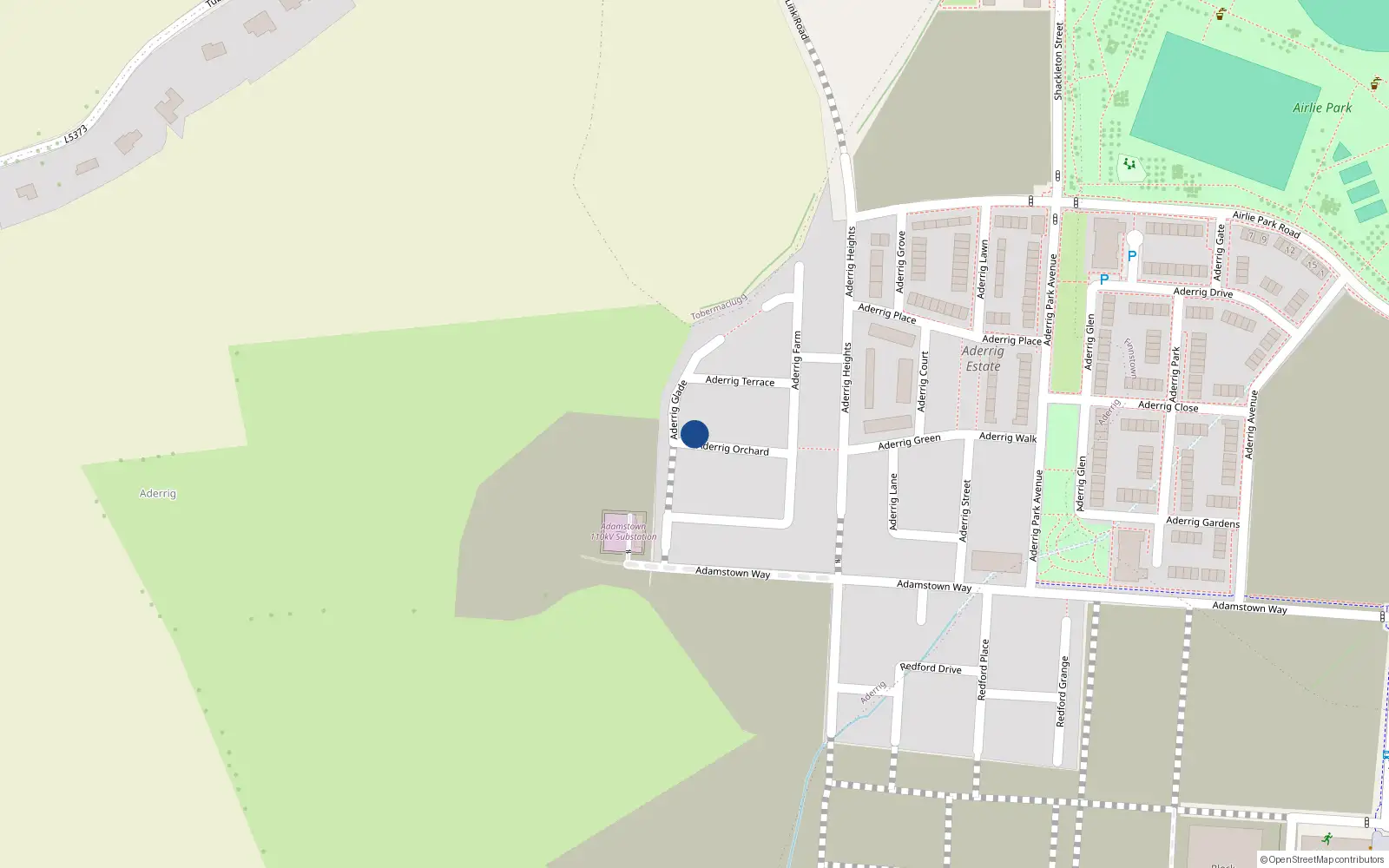 Overhead map showing the location of 2 Aderrig Orchard, Lucan