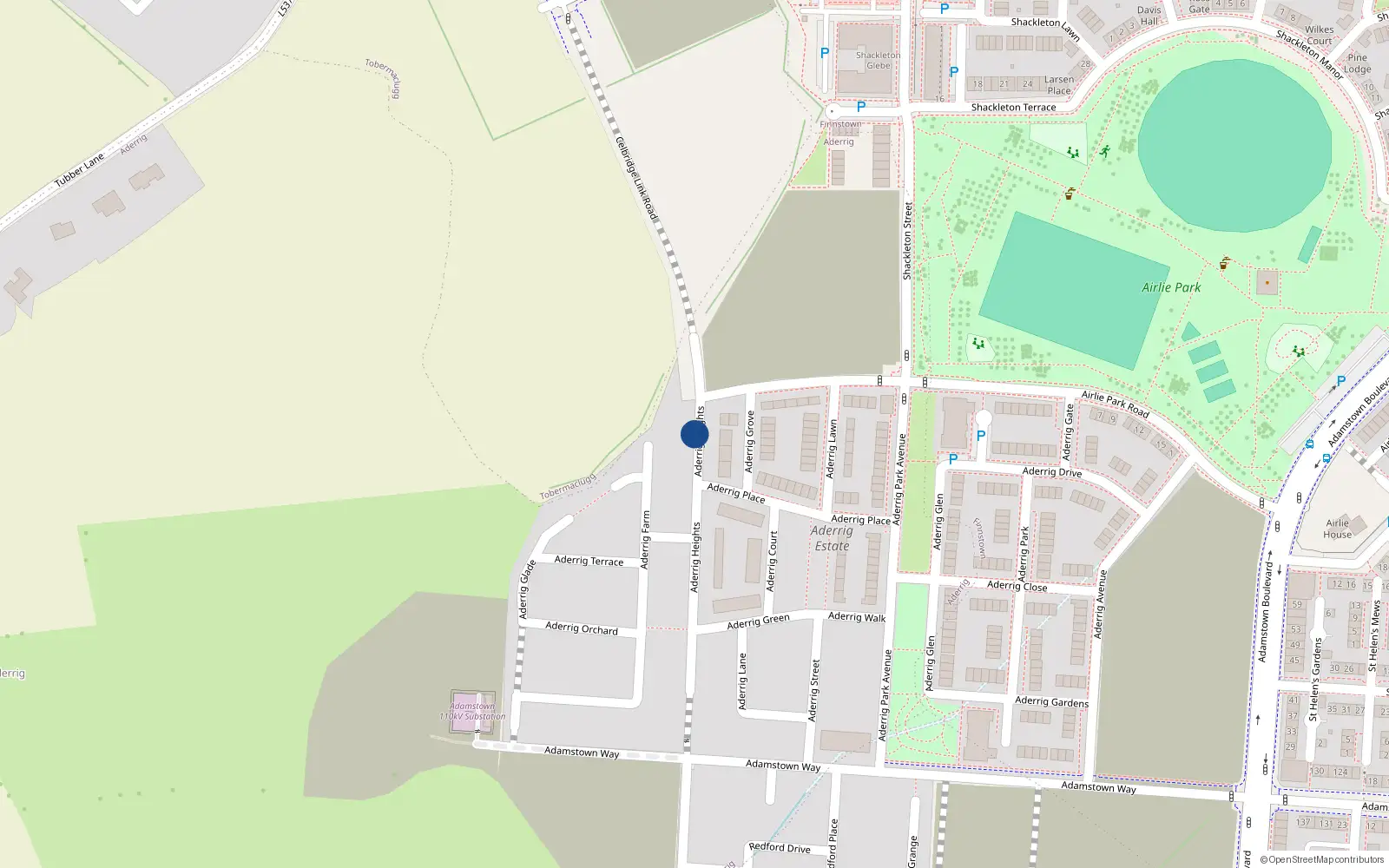 Overhead map showing the location of 2 Aderrig Place, Lucan
