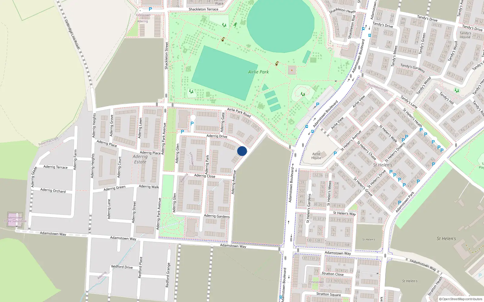 Overhead map showing the location of 2 Aderrig Drive, Adamstown