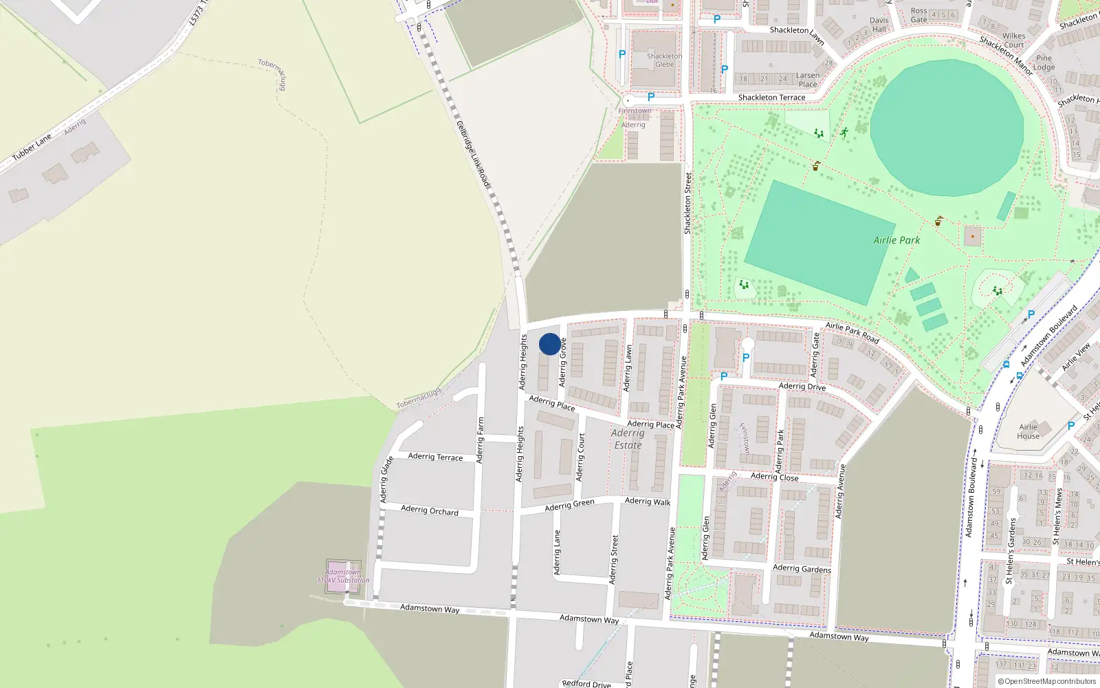 Overhead map showing the location of 2 Airlie Park Road West, Lucan