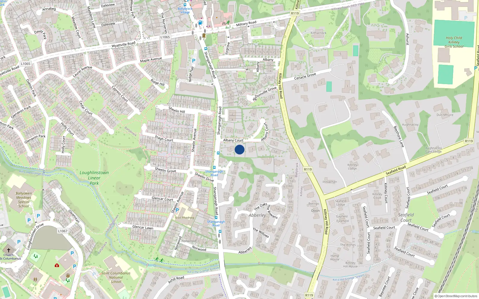 Overhead map showing the location of 2 Albany Court, Killiney, Dublin