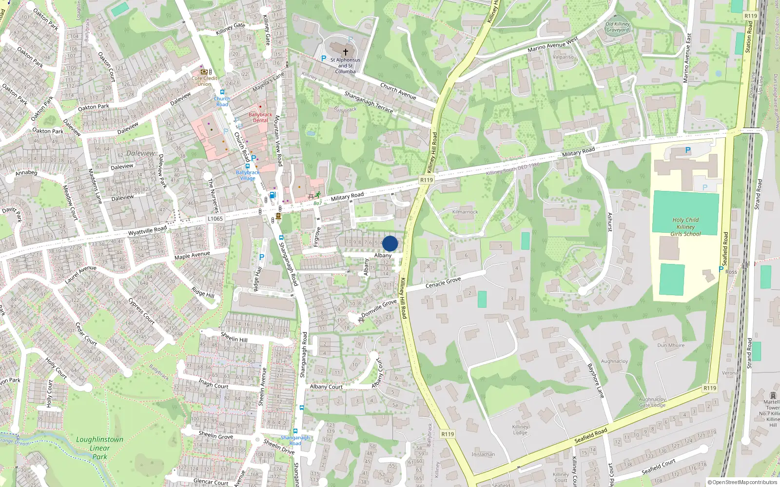 Overhead map showing the location of 2 Albany, Killiney