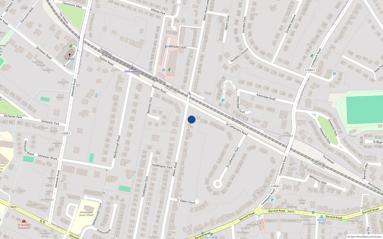 Overhead map showing the location of 2 Albert Road, Sandycove
