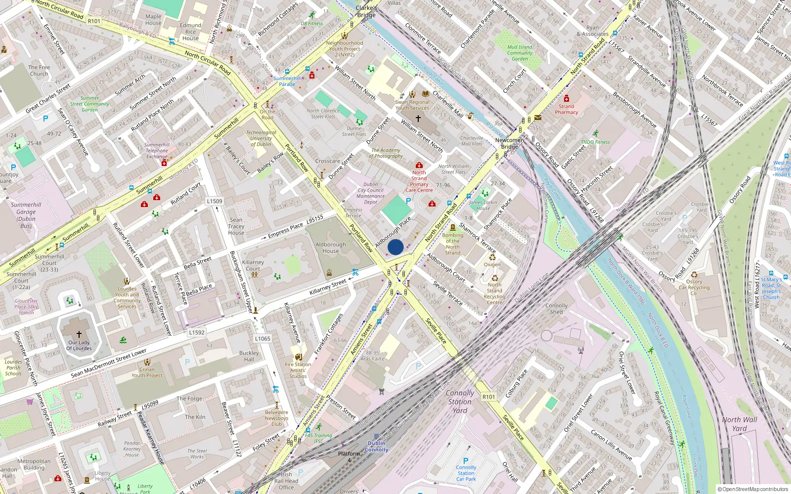 Overhead map showing the location of 2 Aldborough Court, North Strand, Dublin 1