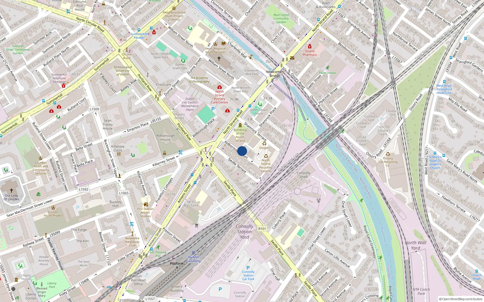 Overhead map showing the location of 2 Aldborough Parade, North Strand, Dublin 1