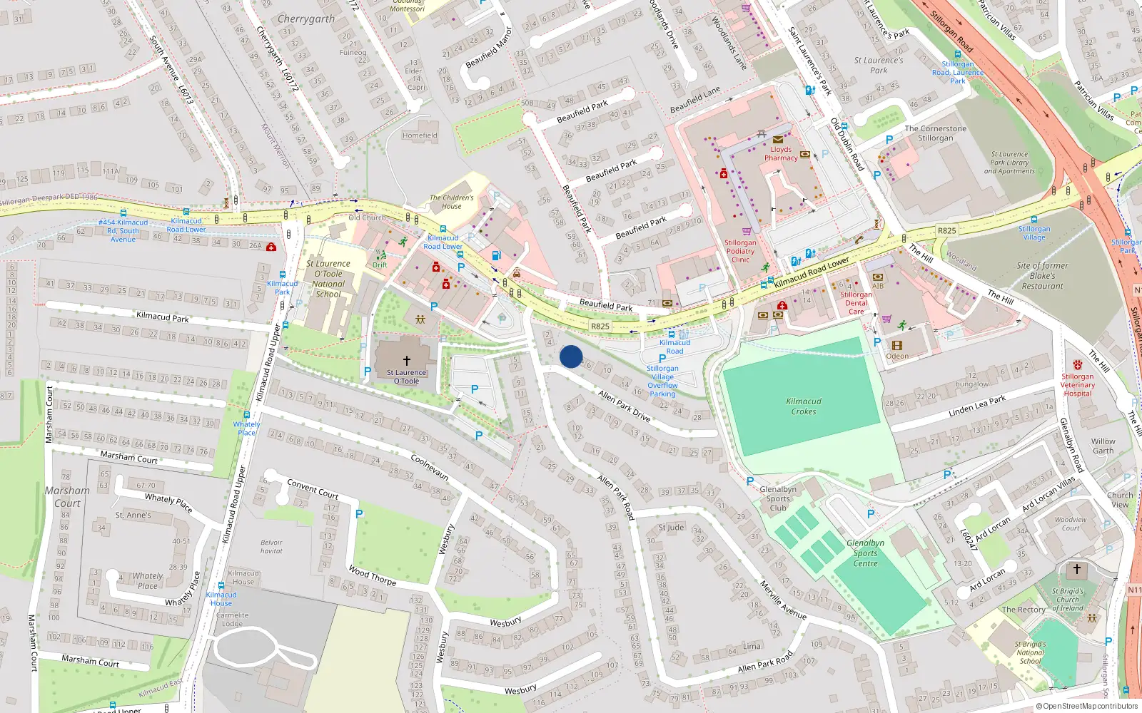Overhead map showing the location of 2 Allen Park Drive, Dublin