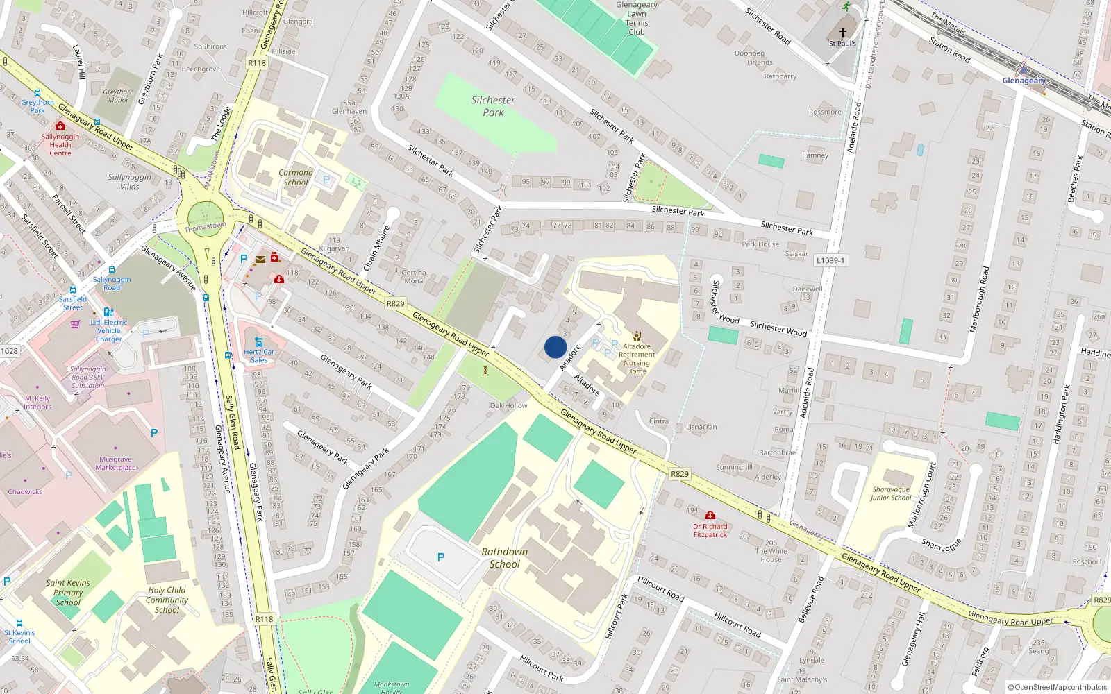 Overhead map showing the location of 2 Altadore, Glenageary Road Upper, Glenageary