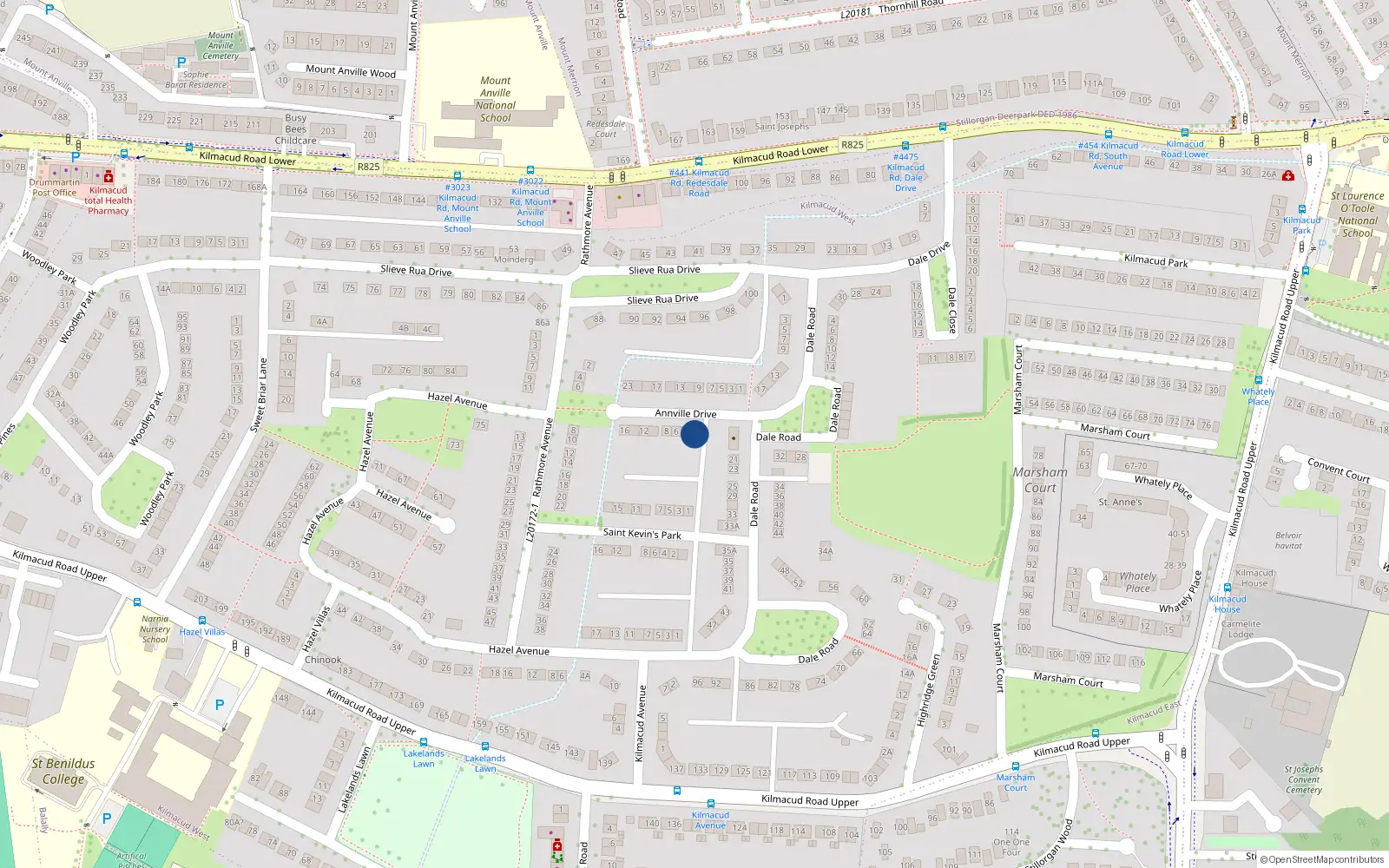 Overhead map showing the location of 2 Anville Drive, Redesdale Estate, Stillorgan