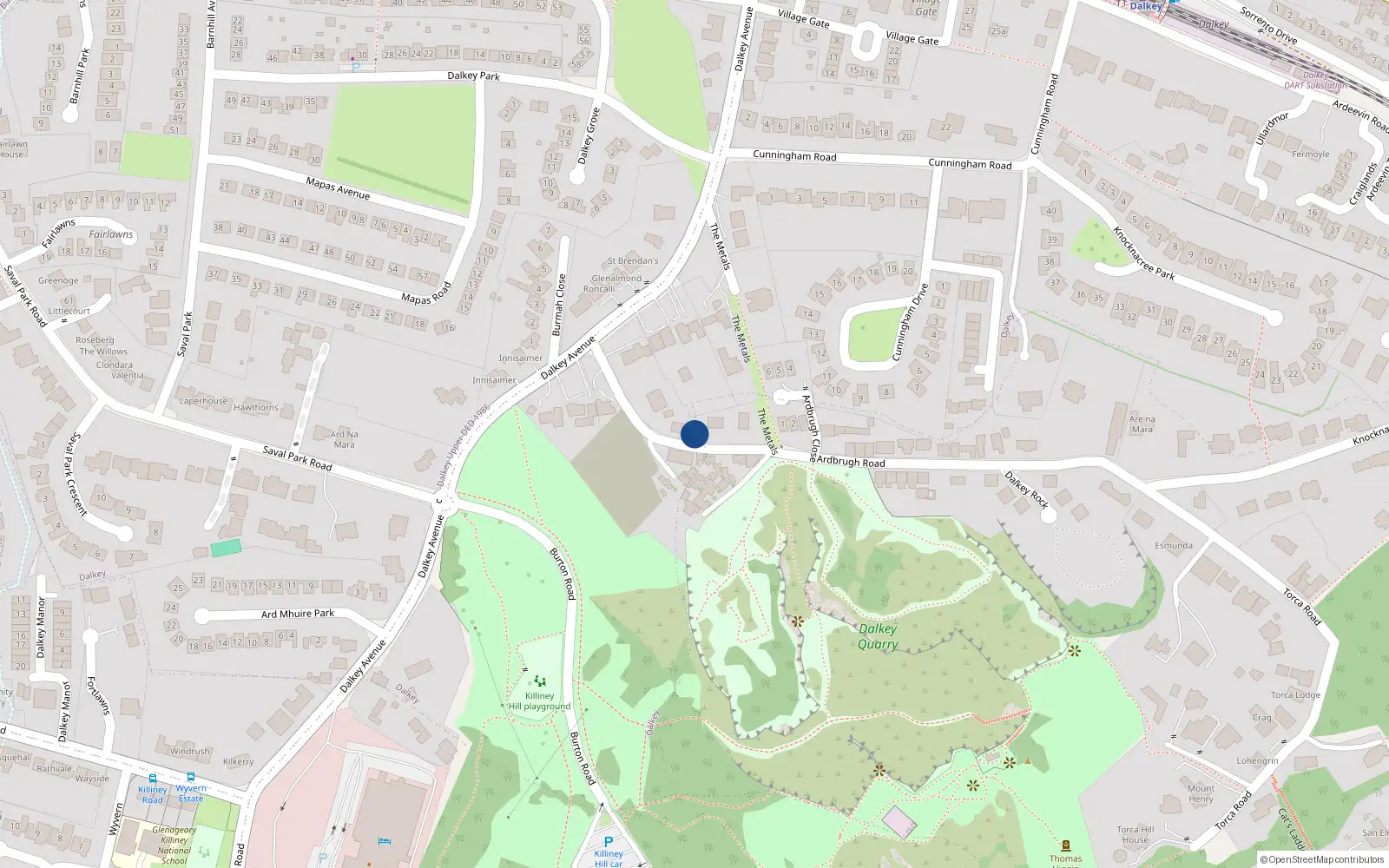 Overhead map showing the location of 2 Ardbrugh Road, Dalkey, Dublin