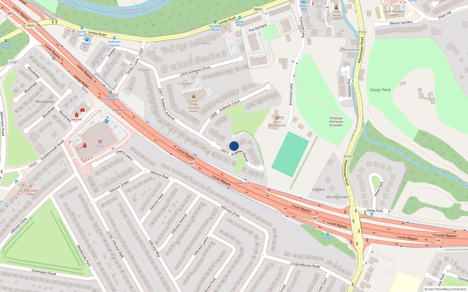 Overhead map showing the location of 2 Ardeevin Manor, Lucan