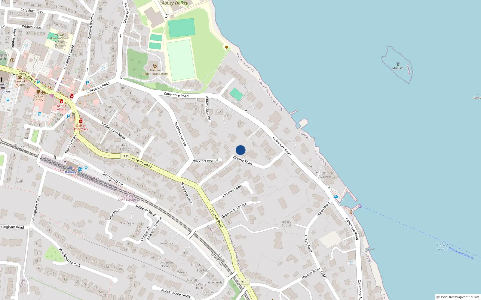 Overhead map showing the location of 2 Ardrom, Victoria Road, Dalkey