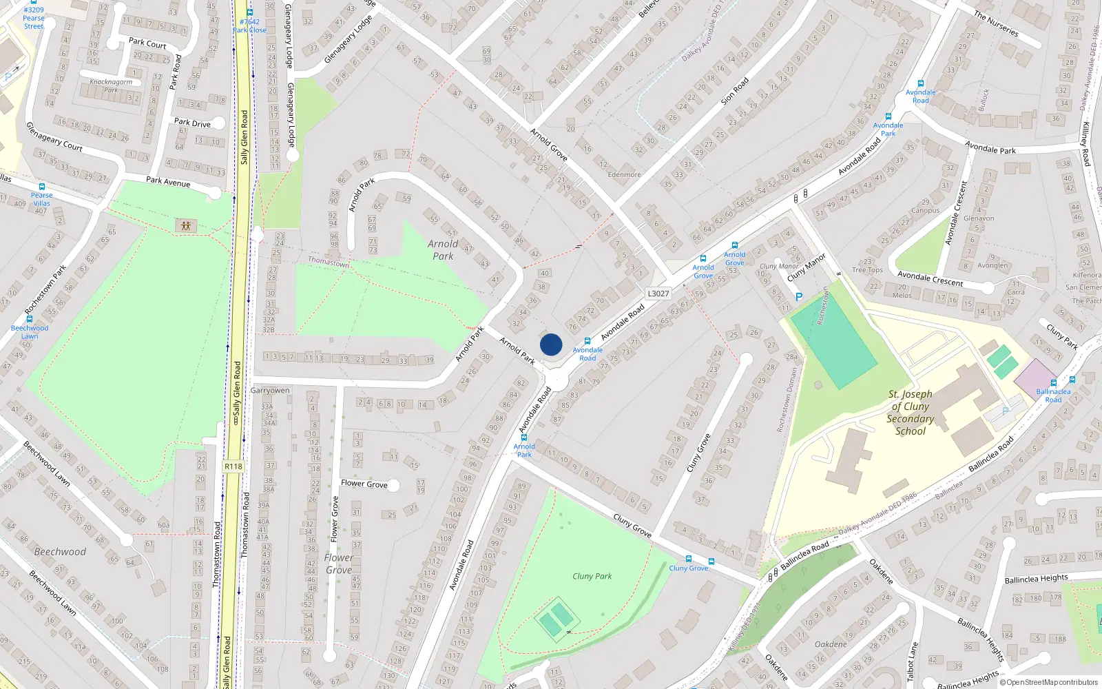 Overhead map showing the location of 2 Arkle, Avondale Road, Killiney