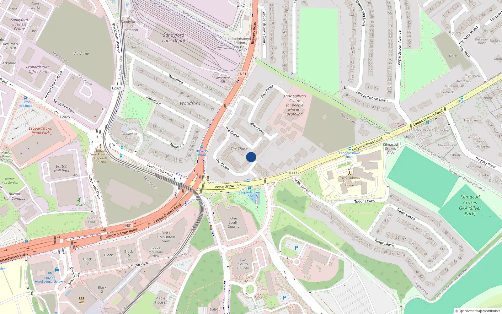 Overhead map showing the location of 2 Arkle Square, 29 The Chase, Blackrock