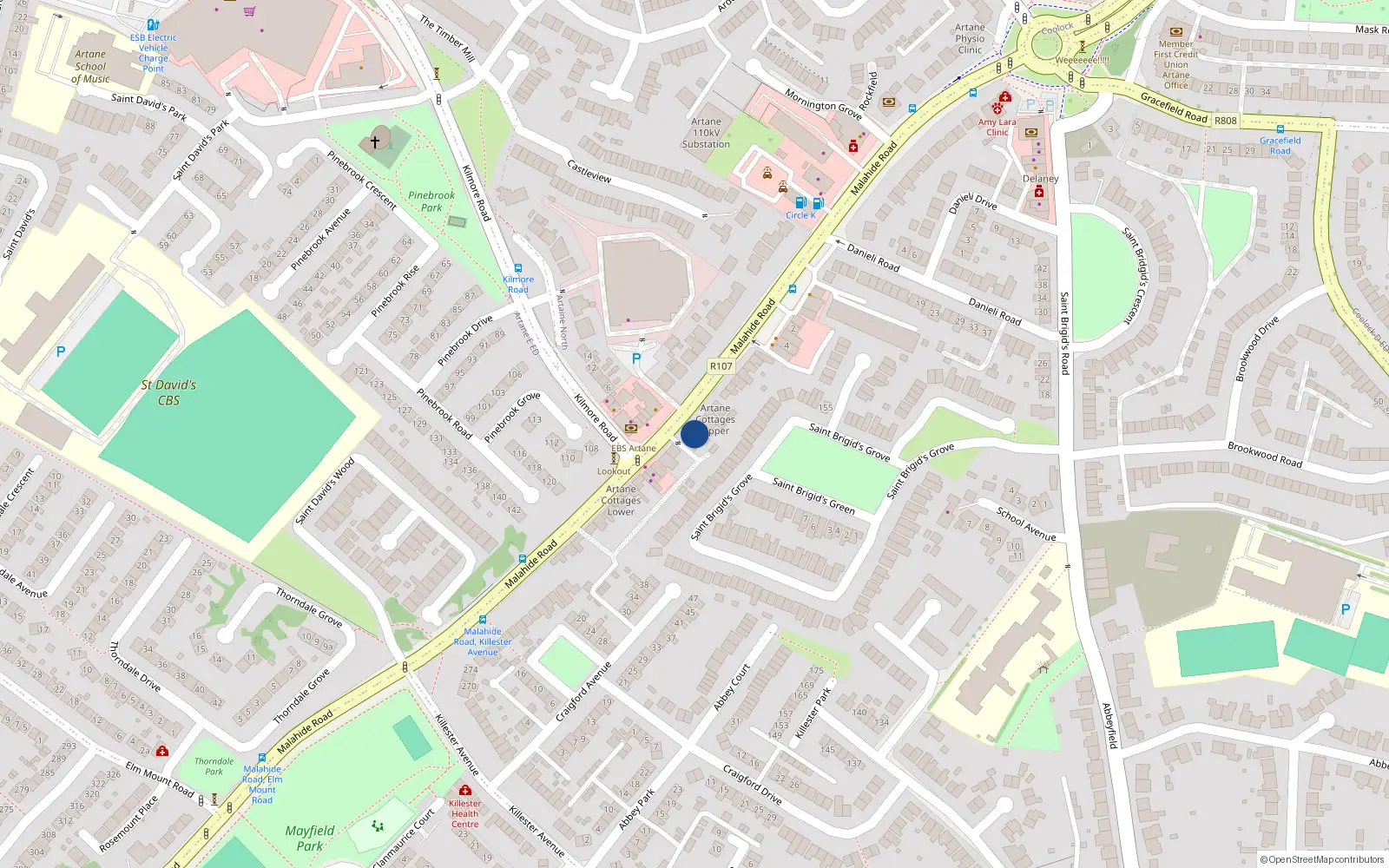 Overhead map showing the location of 2 Artane Cottages Upper, Malahide Road, Artane Dublin 5