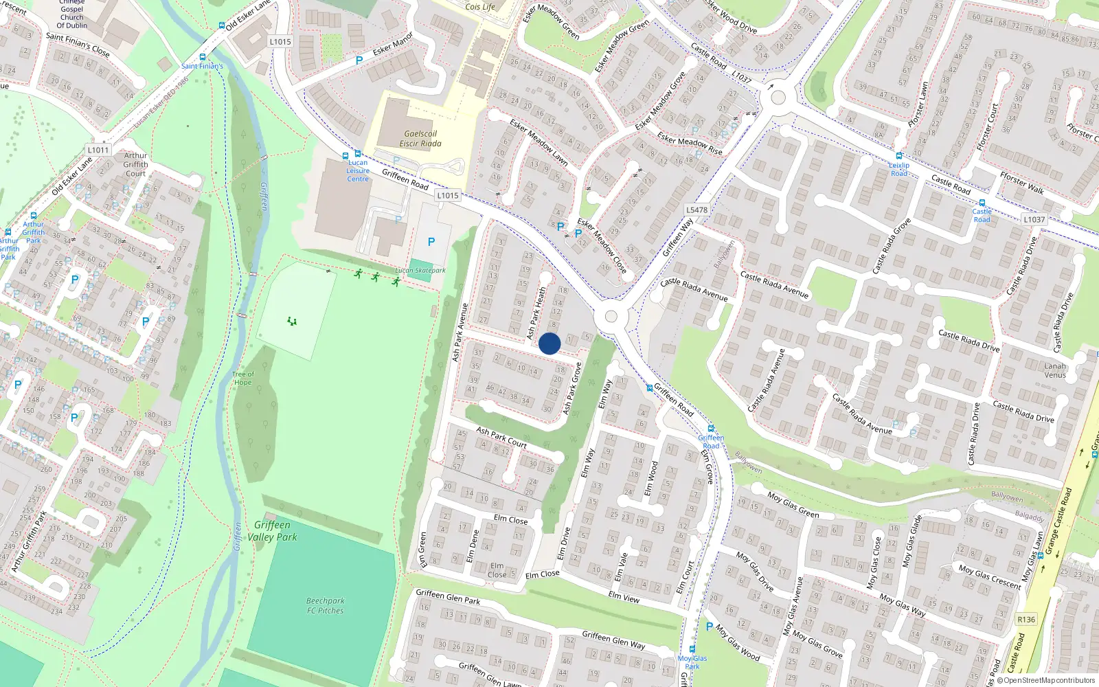 Overhead map showing the location of 2 Ash Park Heath, Lucan
