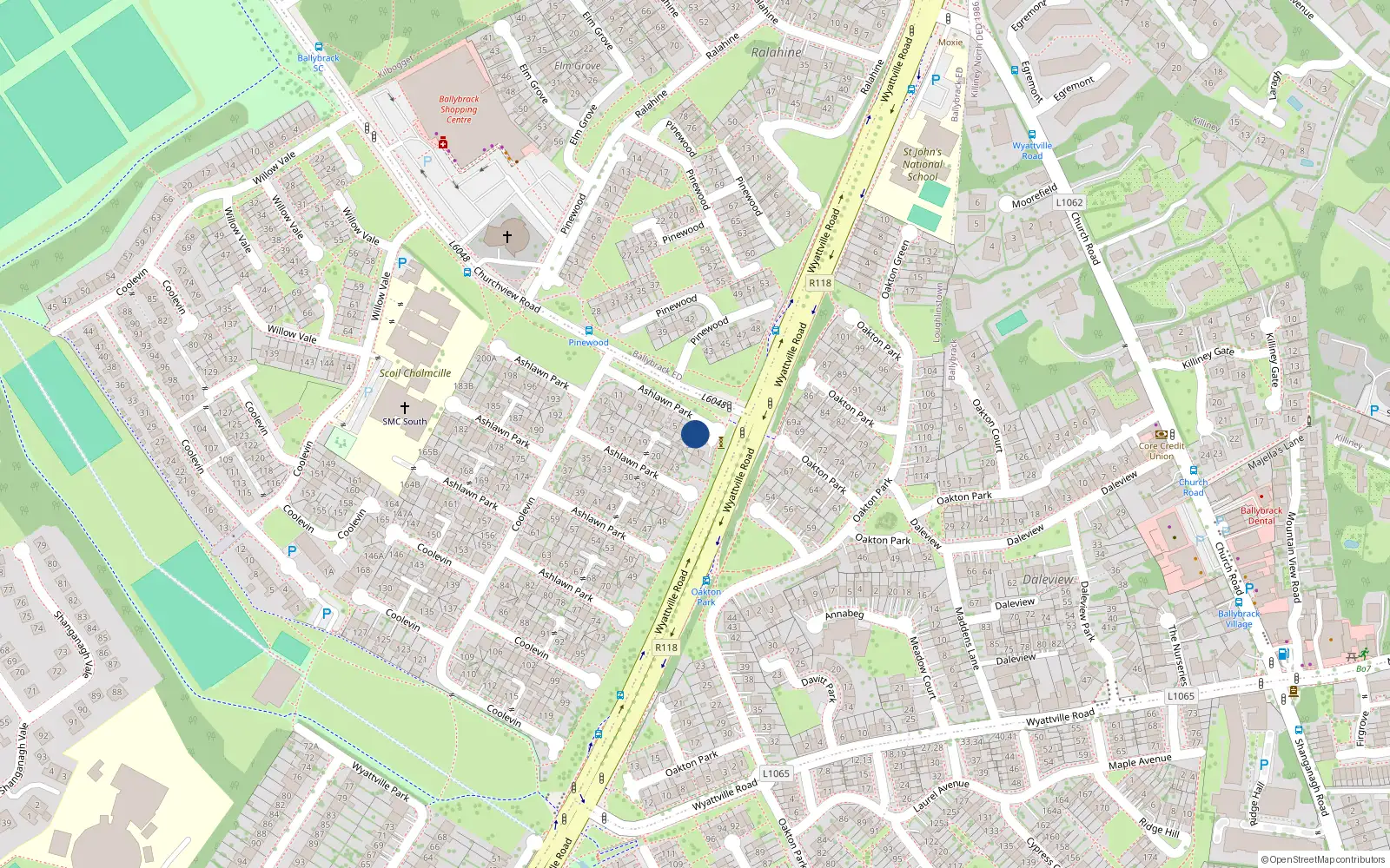 Overhead map showing the location of 2 Ashlawn Park, Dublin