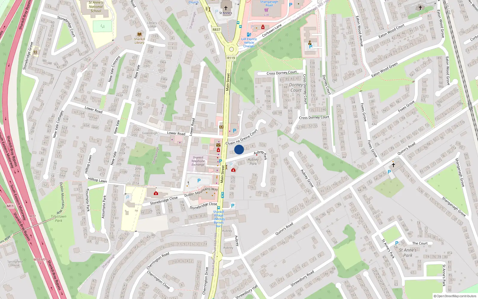 Overhead map showing the location of 2 Aubrey Park, Dublin