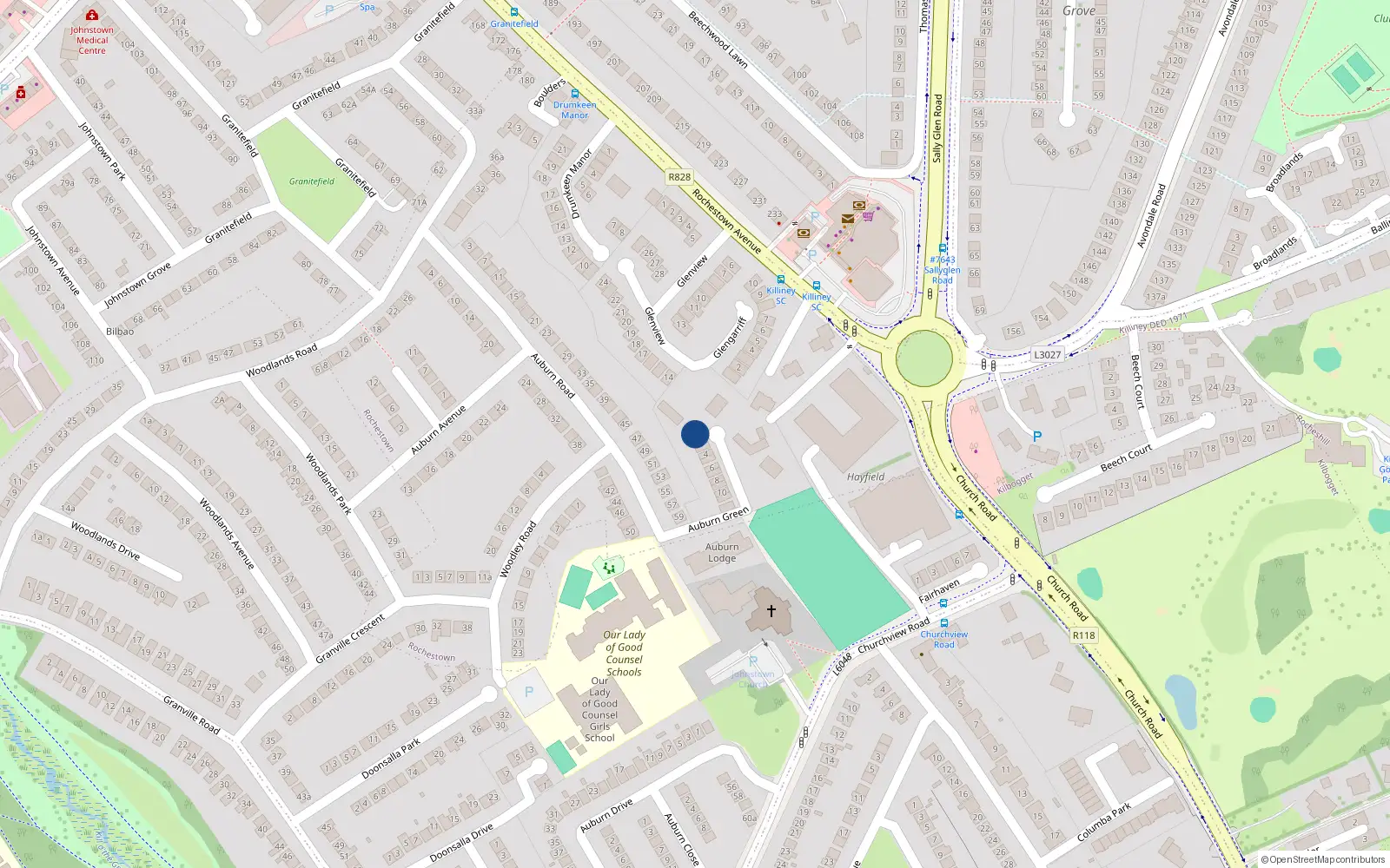 Overhead map showing the location of 2 Auburn Green, Glenageary