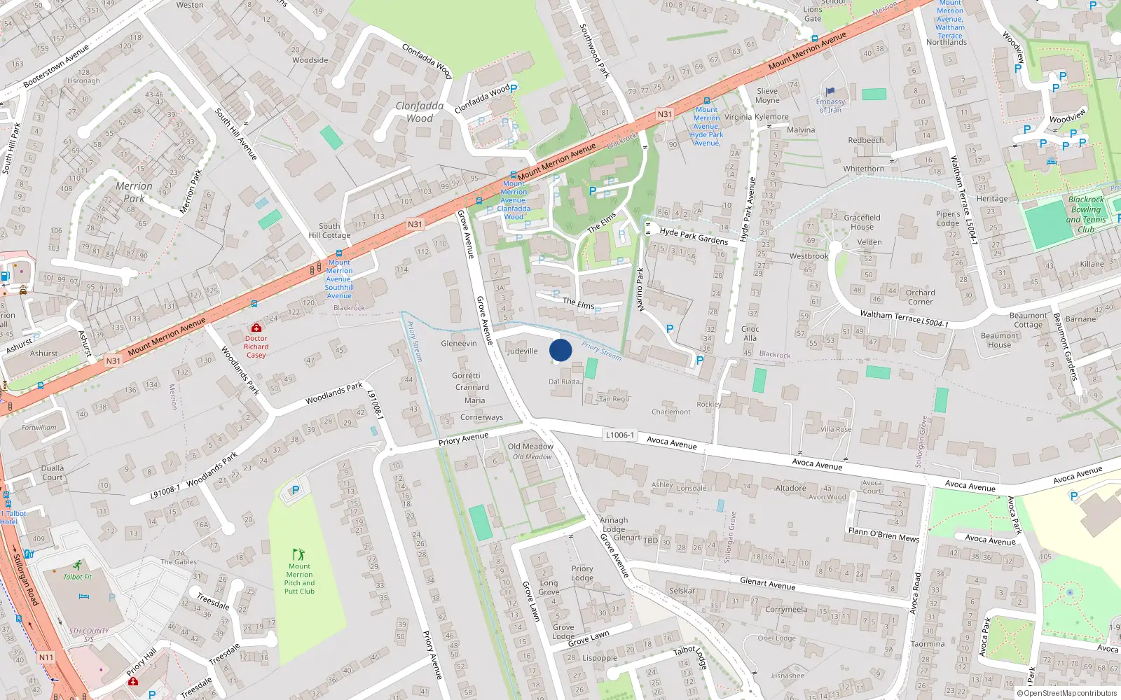 Overhead map showing the location of 8 Avoca Avenue, Blackrock