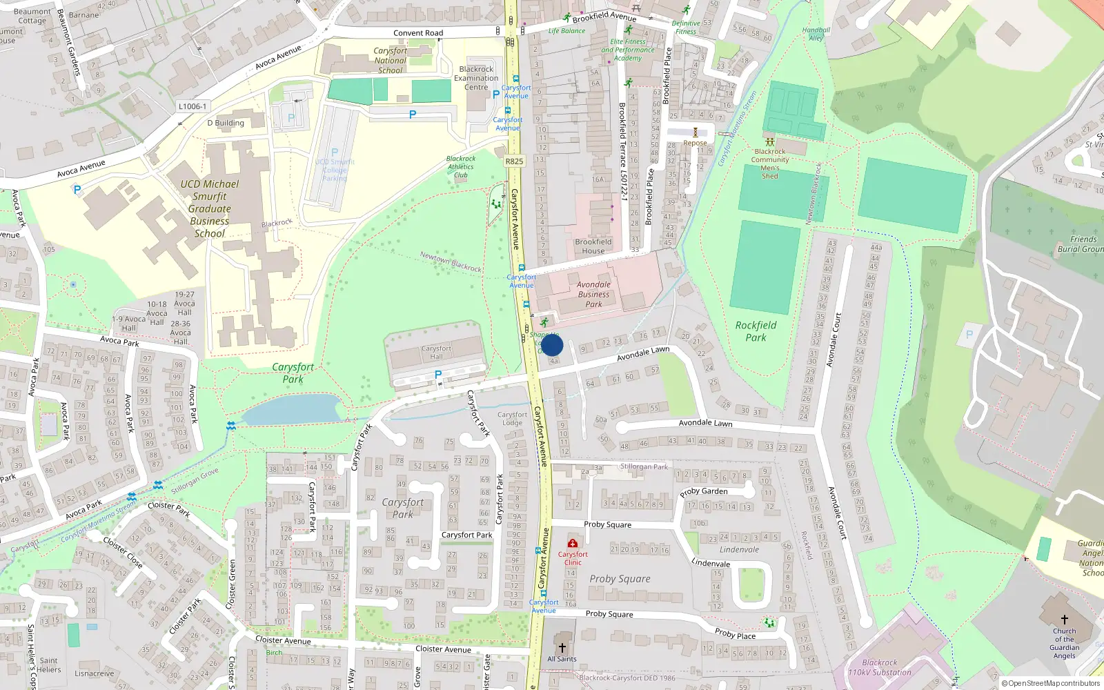 Overhead map showing the location of 2 Avondale Lawn, Blackrock