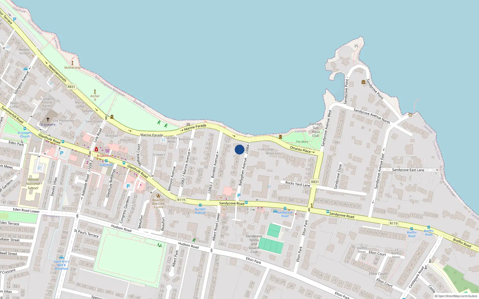 Overhead map showing the location of 2 Ballygihen Avenue, Dublin
