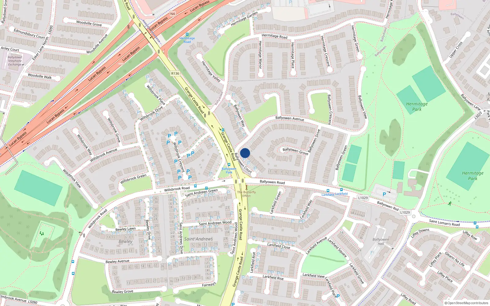 Overhead map showing the location of 2 Ballyowen Court, Lucan