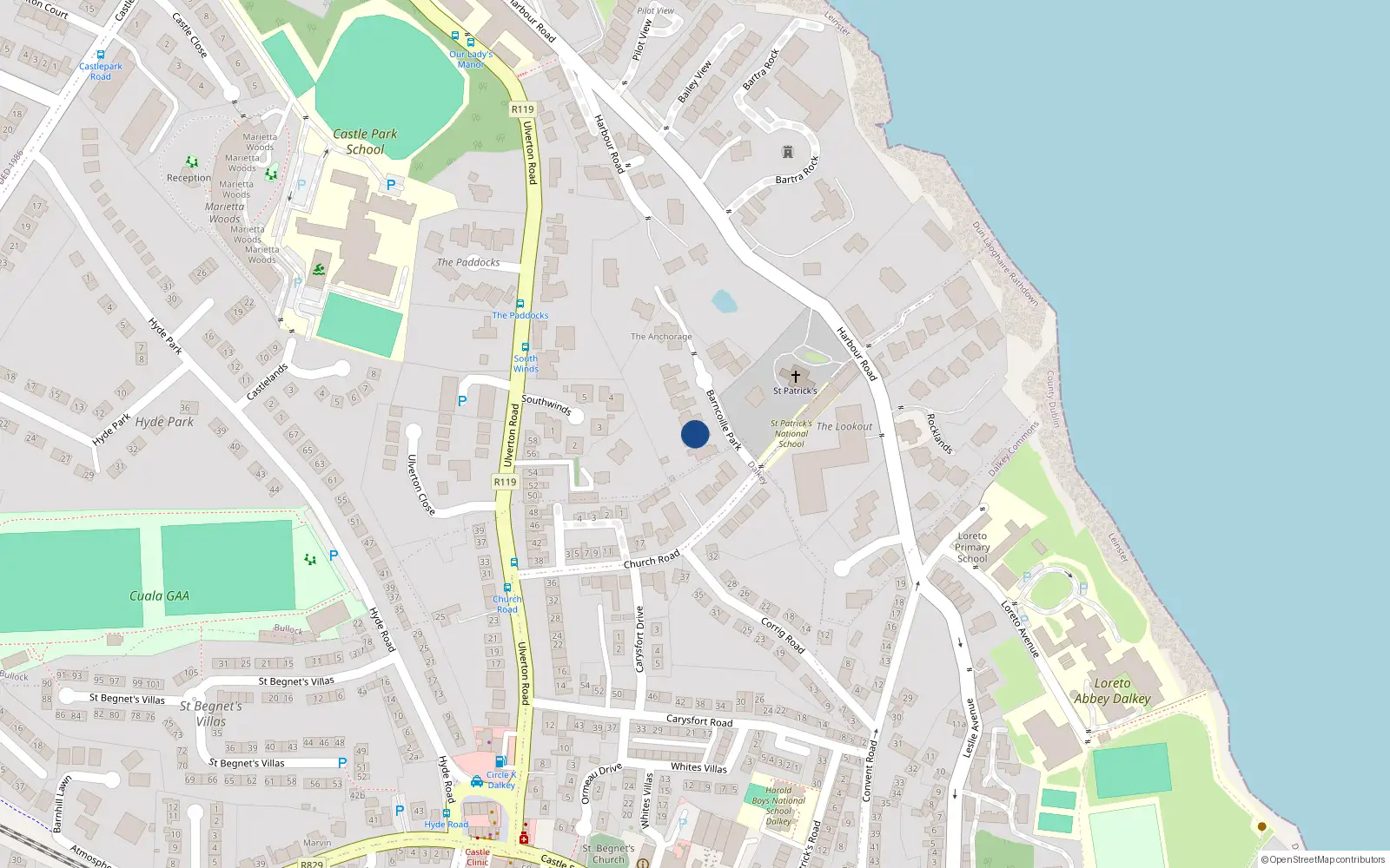 Overhead map showing the location of 2 Barnacoille Park, Dalkey