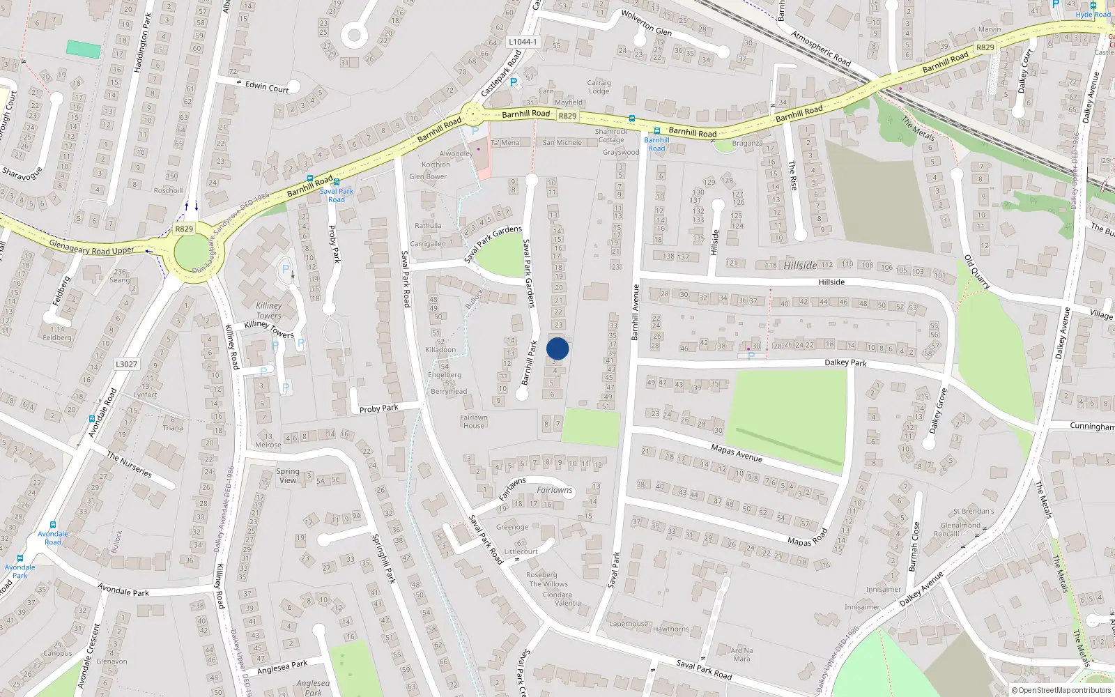 Overhead map showing the location of 2 Barnhill Park, Dalkey