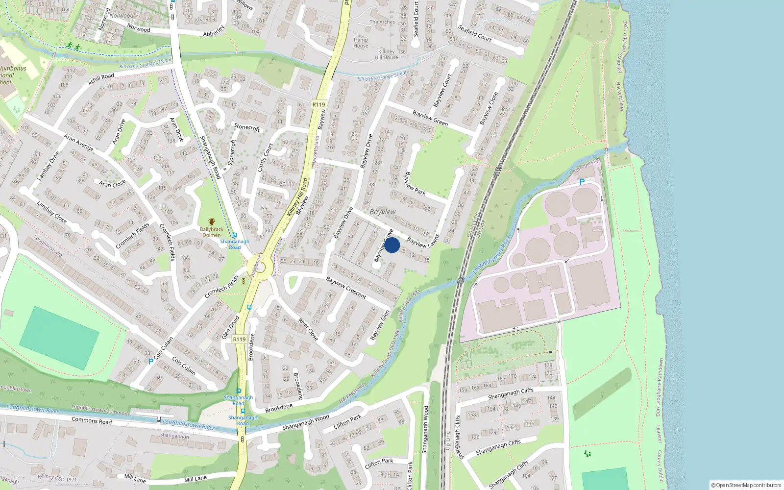 Overhead map showing the location of 2 Bayview Lawns, Killiney