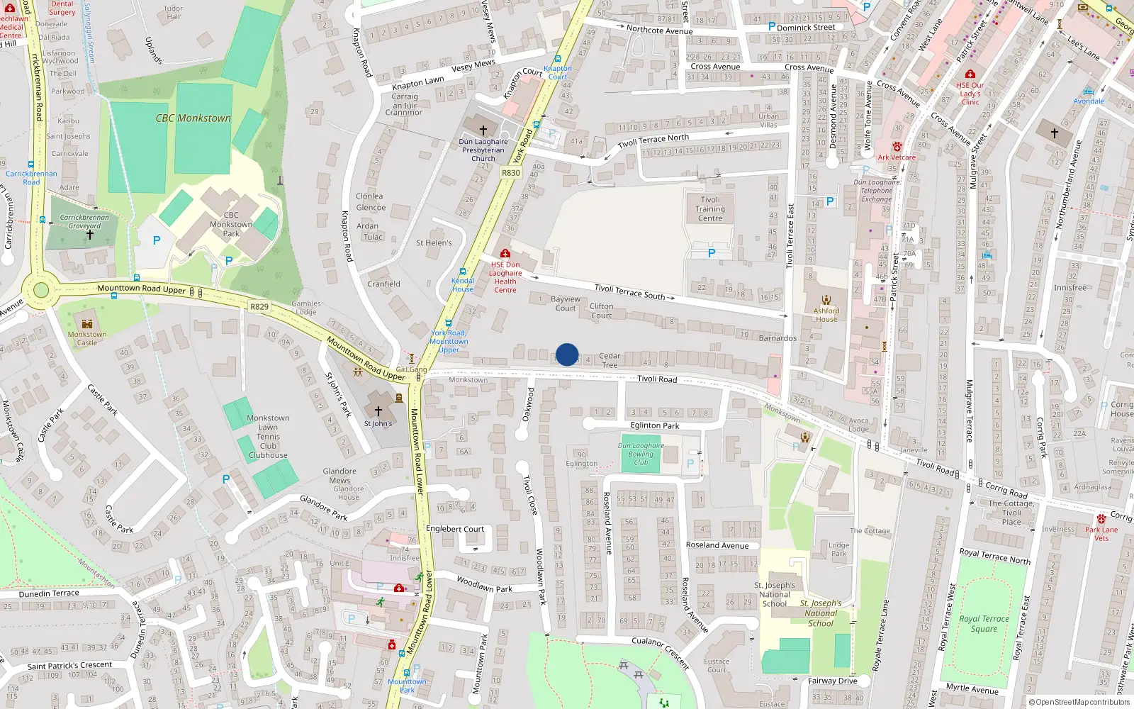 Overhead map showing the location of 2 Beech Homes, 2 Tivoli Road, Dunlaoire