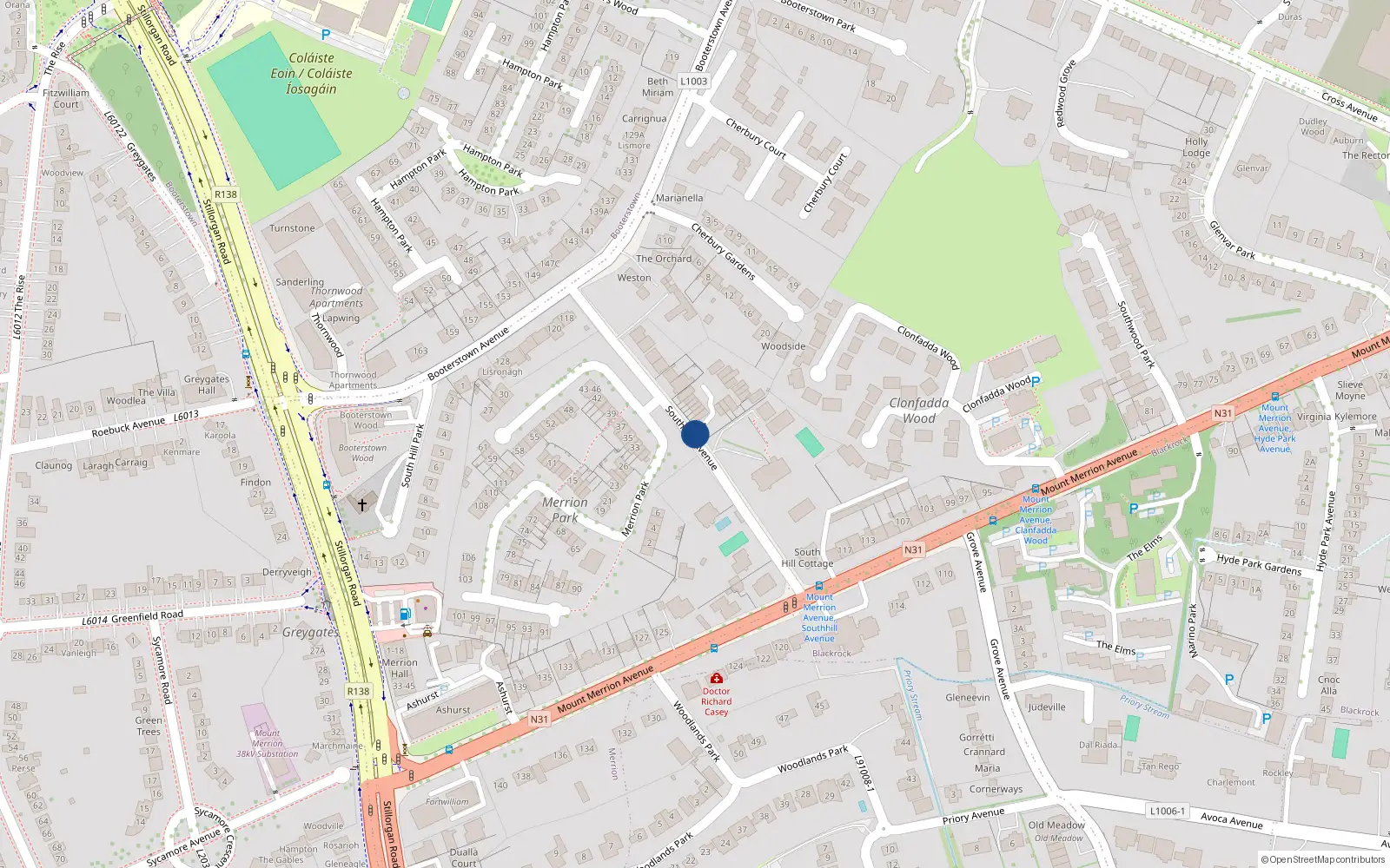 Overhead map showing the location of 2 Beech Lawn, South Hill Avenue, Blackrock