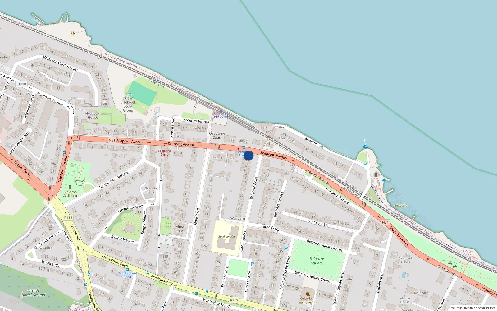 Overhead map showing the location of 2 Belgrave Road, Monkstown